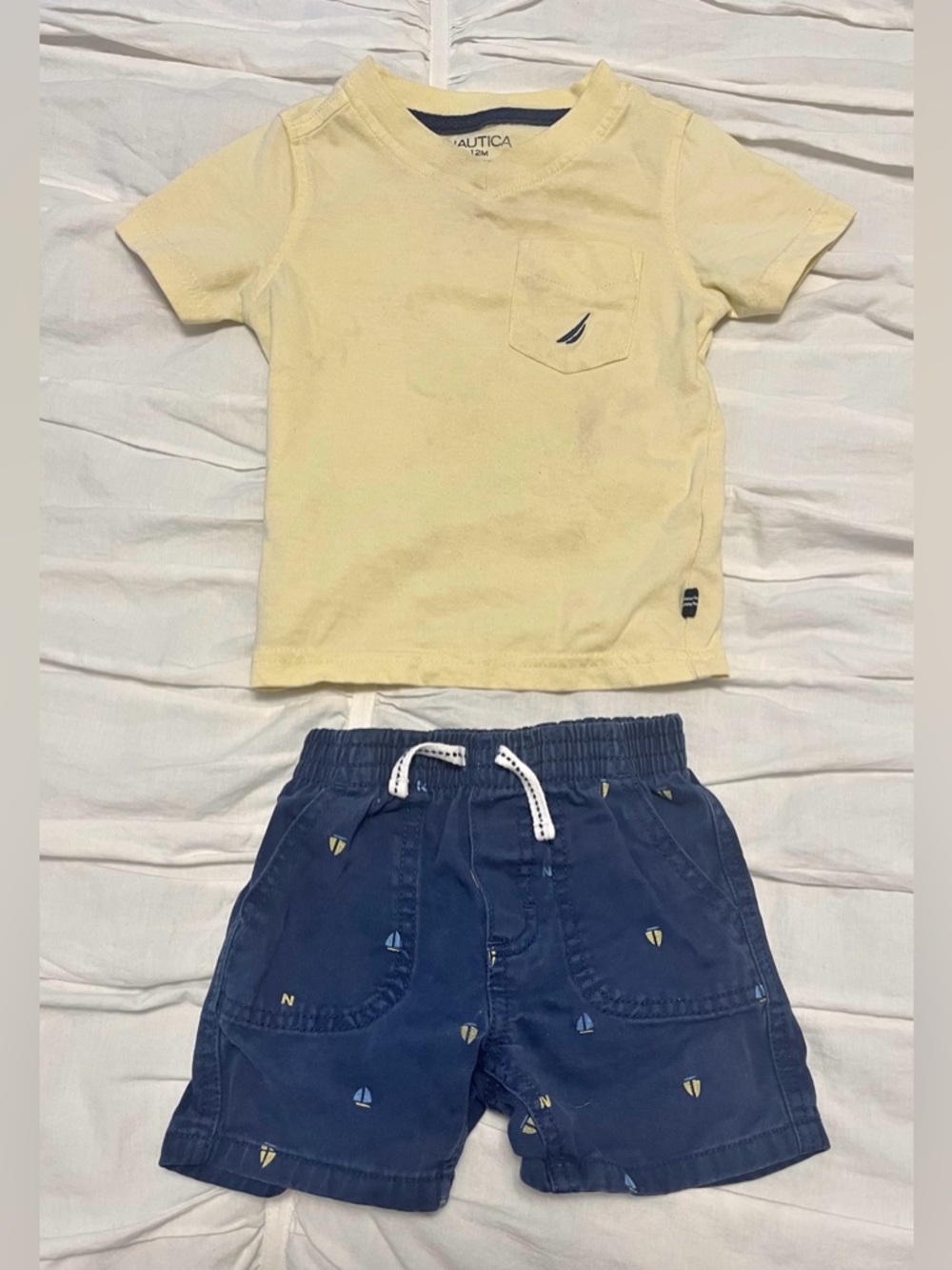 Nautica Yellow Tee with Navy Sailboat Shorts Set 12M